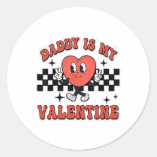 Pegatina Redonda Retro Groovy Daddy es mi Valentín lindo corazón de