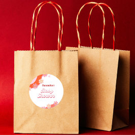 Pegatina Redonda Retro Groovy daisy y Heart Valentine Baby Shower