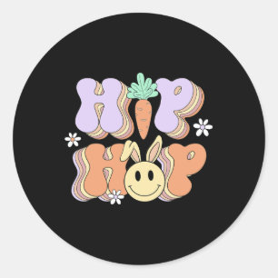 Pegatina Redonda Retro Groovy Easter Day Hip Hop Cute Rabbit Bunny