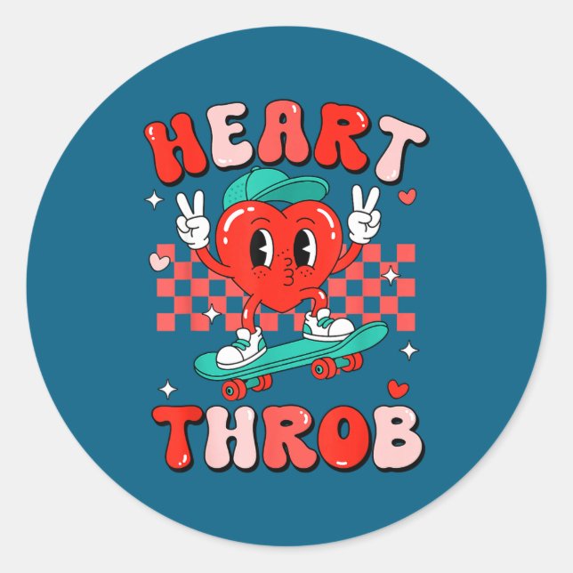 Pegatina Redonda Retro Groovy Heart Throb Valentines Day Toddlers B (Anverso)