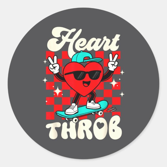 Pegatina Redonda Retro Groovy Heart Throb Valentines Day Toddlers B (Anverso)