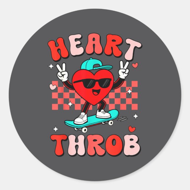 Pegatina Redonda Retro Groovy Heart Throb Valentines Day Toddlers B (Anverso)