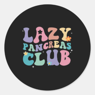 Pegatina Redonda Retro Groovy Lazy Pancreas Club Tipo 1 Diabetes Aw