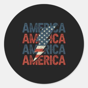Pegatina Redonda Retro Groovy Lightning Bolt America Feliz 4 De J