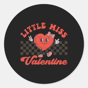 Pegatina Redonda Retro Groovy Little Miss San Valentín Para Niñas 