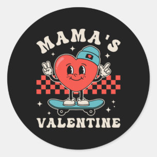 Pegatina Redonda Retro Groovy Mama Es Mi Valentín De Corazón Cálido