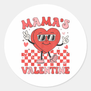 Pegatina Redonda Retro Groovy Mama Es Mi Valentín De Corazón Cálido