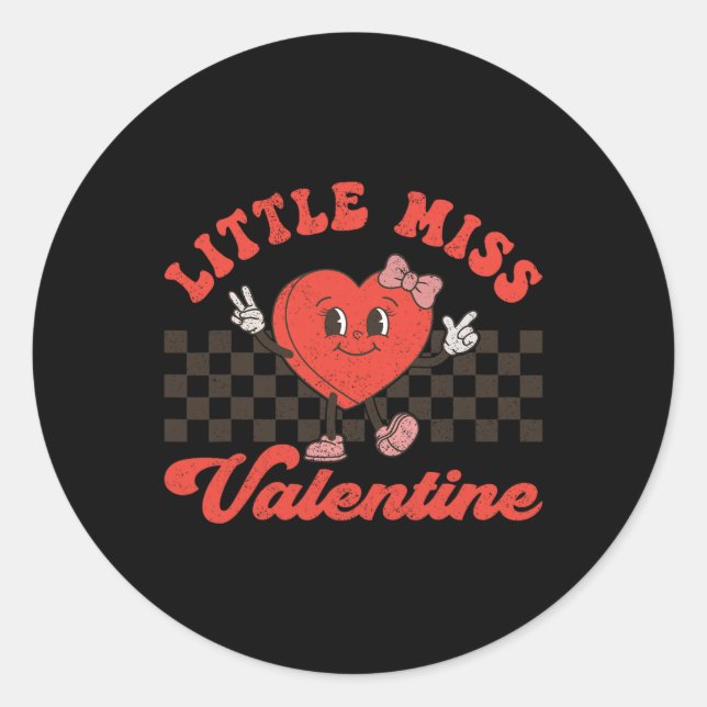 Pegatina Redonda Retro Groovy Pequeña Señorita San Valentín Para Ni (Anverso)