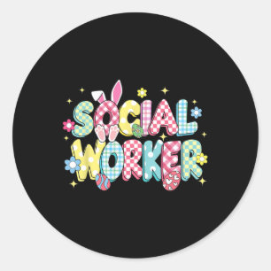 Pegatina Redonda Retro Groovy trabajador social Bunny Ear Funny Pas