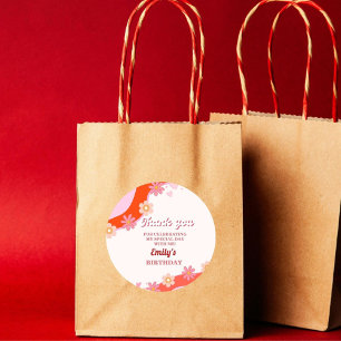 Pegatina Redonda Retro Groovy Valentine Gracias fiesta de cumpleaño