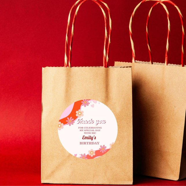 Pegatina Redonda Retro Groovy Valentine Gracias fiesta de cumpleaño (Subido por el creador)