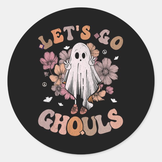 Pegatina Redonda Retro Groovy Vamos Ghouls Ghost 70 Hippie Hall (Anverso)