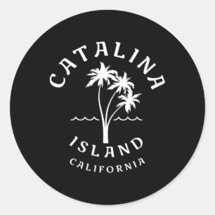 Pegatina Redonda Retro Guay Catalina Island Palm Tree Mens Mujeres