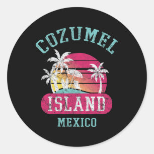 Pegatina Redonda Retro Guay Cozumel Mexico Se Enfrenta De Gráfica