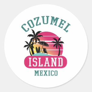 Pegatina Redonda Retro Guay Cozumel Original México playas Sunset