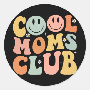 Pegatina Redonda Retro Guay Moms Club Mamá sonríe feliz cara de sus