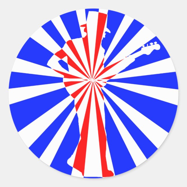 Pegatina Redonda Retro Guitar Player (Anverso)