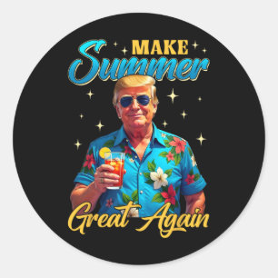 Pegatina Redonda Retro Hacer Verano Grande De Nuevo Donald Trump Ve
