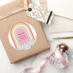 Pegatina Redonda Retro Half Daisy Baby Shower