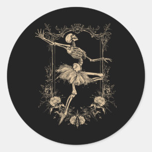 Pegatina Redonda Retro Halloween Dancing Ballerina Skeleton Gótico 