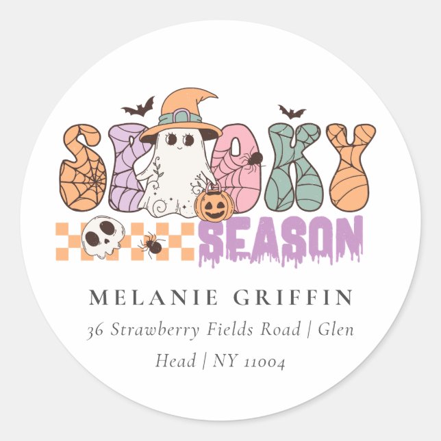 Pegatina Redonda Retro Halloween Spooky Season Ghost Address Labs (Anverso)