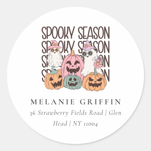 Pegatina Redonda Retro Halloween Spooky Season Ghost Address Labs (Anverso)