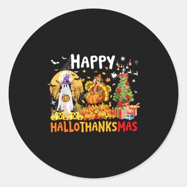 Pegatina Redonda Retro Halloween Thanksgiving Christmas Happy Hallo (Anverso)