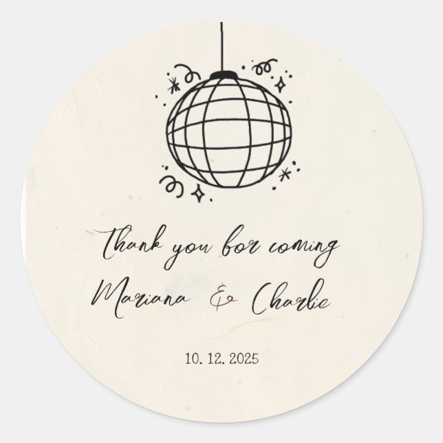 Pegatina Redonda Retro Hand Drawn Disco Ball Illustration  (Anverso)