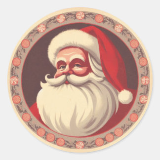 Pegatina Redonda Retro Happy Santa Vintage