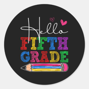 Pegatina Redonda Retro Hola 5to Grado Primer Día De Escuela Niños