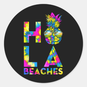 Pegatina Redonda Retro Hola Bebidas Pineapple Tiedye Beach Summer V