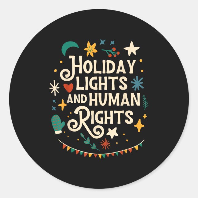 Pegatina Redonda Retro Holiday Lights And Human Rights Suprters Chr (Anverso)