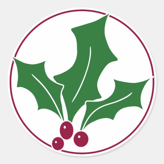 Pegatina Redonda Retro Holly Berries I, Red Trim (Anverso)