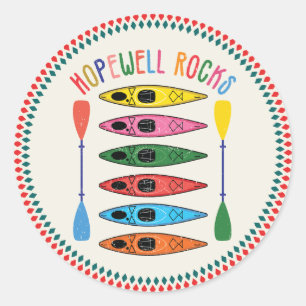 Pegatina Redonda Retro Hopewell Rocca Kayak