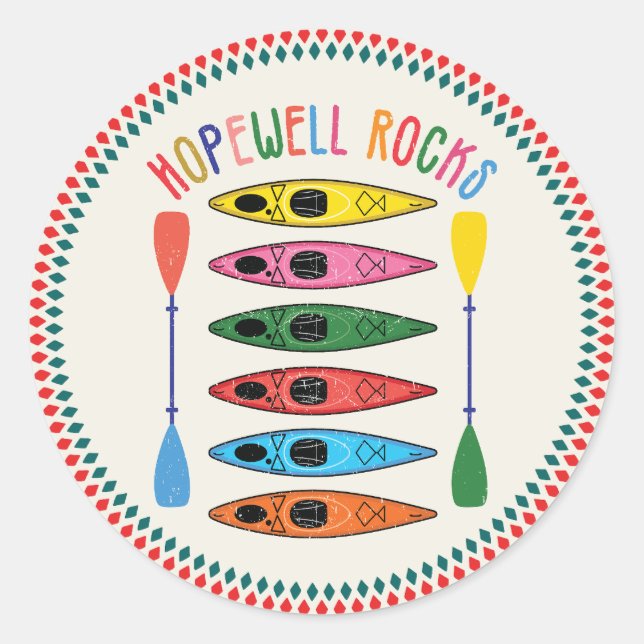 Pegatina Redonda Retro Hopewell Rocca Kayak (Anverso)