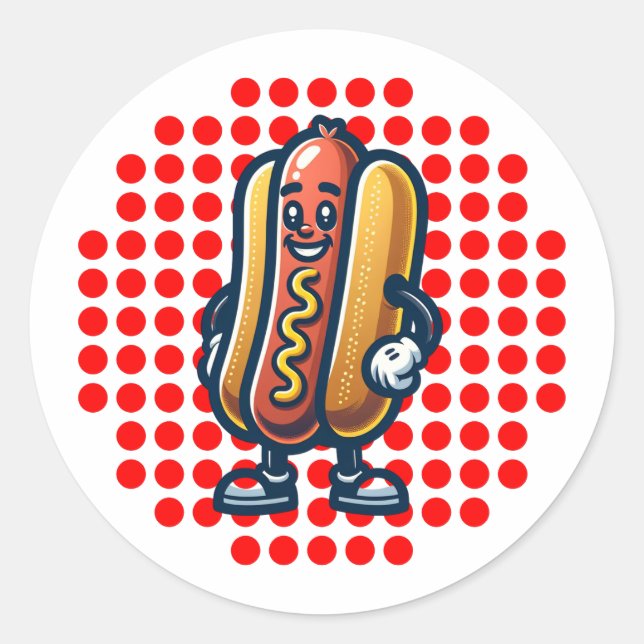Pegatina Redonda Retro Hot Dog Glizzy Pop Art (Anverso)