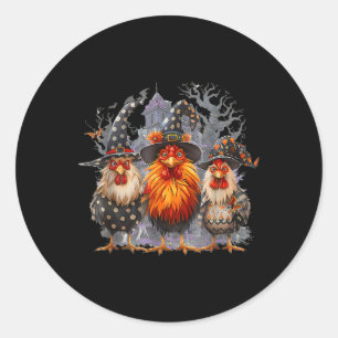 Pegatina Redonda Retro House Chickens Witch Halloween Spooky Otoño
