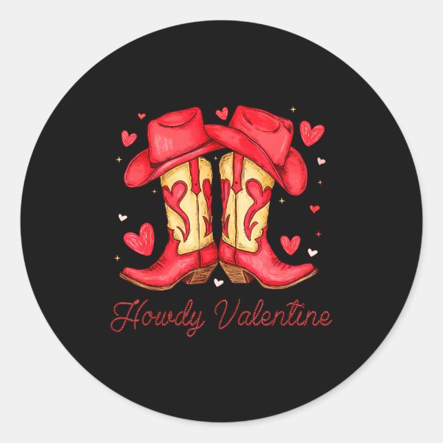 Pegatina Redonda Retro Howdy Valentine Western Valentines Day Cowbo (Anverso)