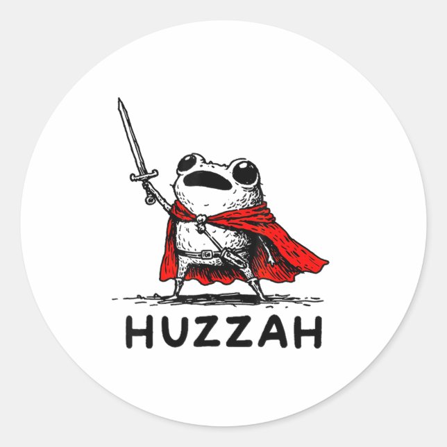 Pegatina Redonda Retro Huzzah Frog Knight Funny Sword Meme Quote  (Anverso)