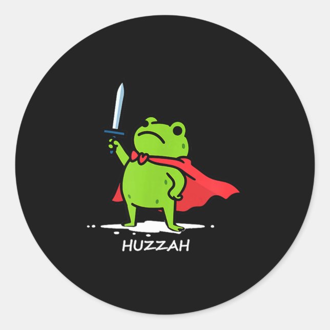 Pegatina Redonda Retro Huzzah Frog Knight Funny Sword Meme Quote Me (Anverso)