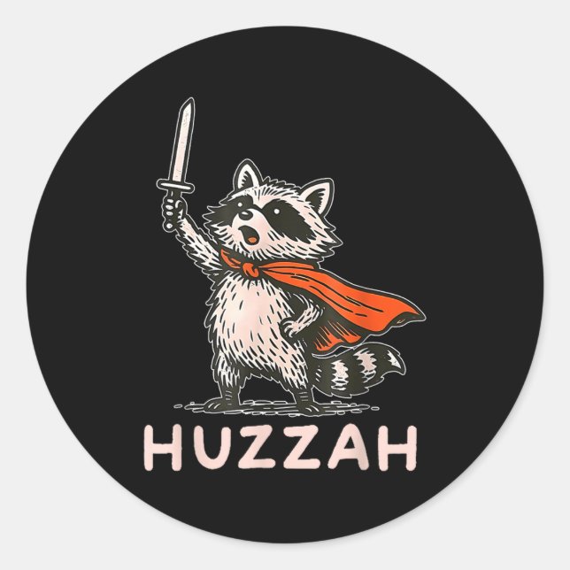 Pegatina Redonda Retro Huzzah Raccoon Knight Funny Sword Meme Quote (Anverso)