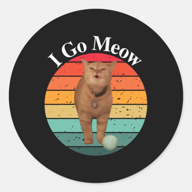 Pegatina Redonda Retro I go Meow Funny Cat Singing Meme (Anverso)