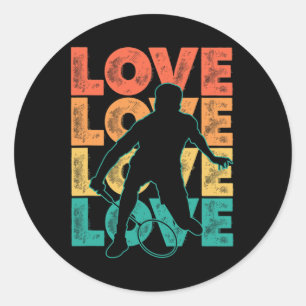 Pegatina Redonda Retro I Love Badminton Tema Diseño Gráfico