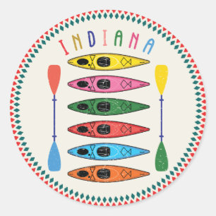 Pegatina Redonda Retro Indiana Kayaking