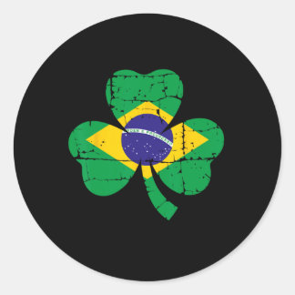 Pegatina Redonda Retro Irish Brazil Flag Ireland Shamrock St Patric