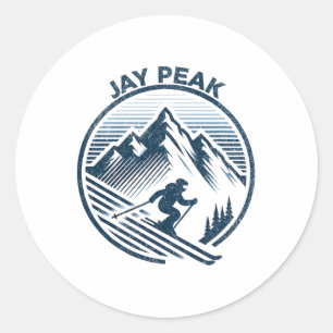 Pegatina Redonda Retro Jay Peak Vermont Skier Blue Vintage M