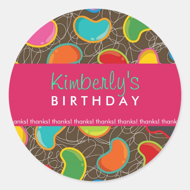 Pegatina Redonda Retro Jellybean Pop Sweet Candy Whimsical Cumpleañ (Anverso)