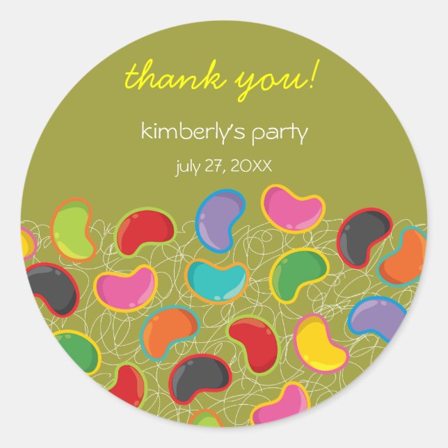 Pegatina Redonda Retro Jellybean Pop Sweet Candy Whimsical Cumpleañ (Anverso)