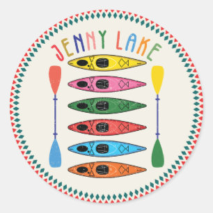 Pegatina Redonda Retro Jenny Lake Kayaking