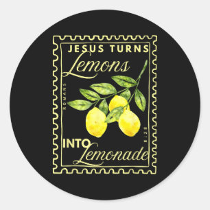 Pegatina Redonda Retro Jesus Convierte Limones en Limonada